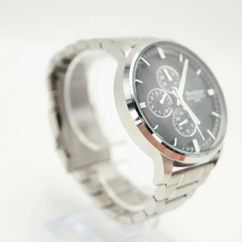 Armitron Silver Tone Mens 43mm Calendar Watch 24-hour Day Date w New Battery
